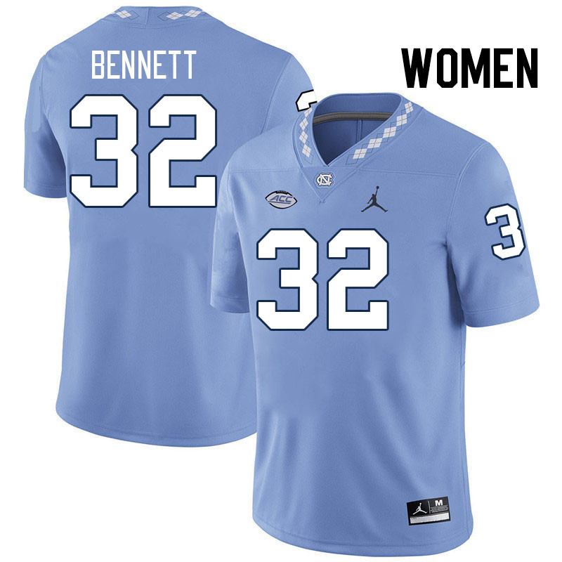 Women #32 Evan Bennett North Carolina Tar Heels College Football Jerseys Stitched-Carolina Blue